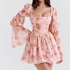 House of CB Sancia English Vintage Rose Print Puff Sleeve Mini Dress